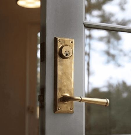 Get the Look for Less:
Unlacquered brass side plate single
Keyed exterior door handle, hardware, knobs 

#LTKhome #LTKsalealert