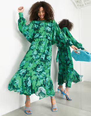 ASOS EDITION drape bow back midi dress in floral print | ASOS (Global)