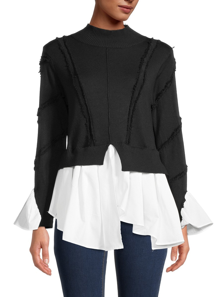 Avantlook Women's Ruffle Edge Top - Black White - Size L | Saks Fifth Avenue OFF 5TH