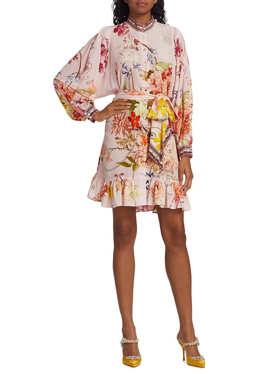 CAMILLA Belted Embellished Floral Silk Minidress | Saks Fifth Avenue