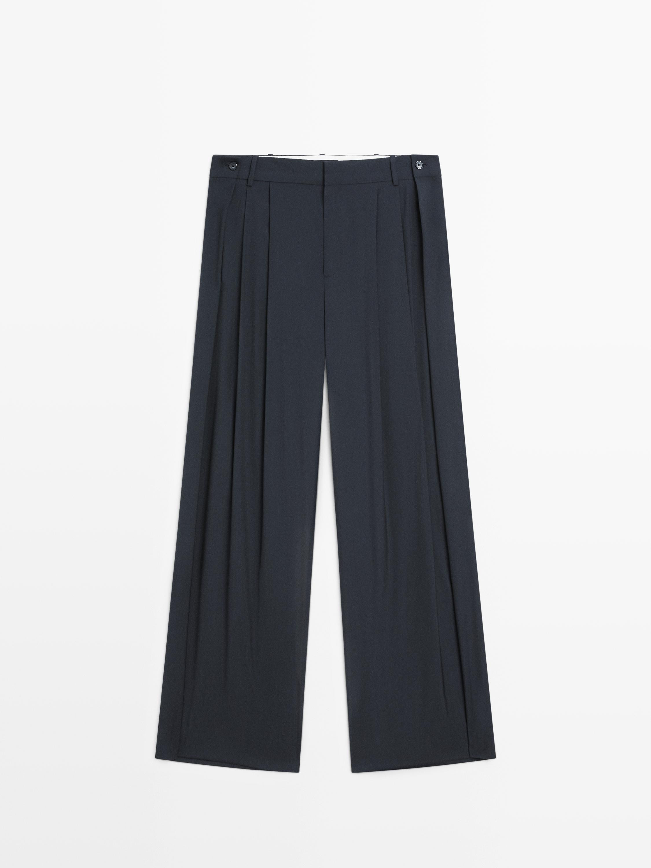 Pleated wool blend trousers | Massimo Dutti UK