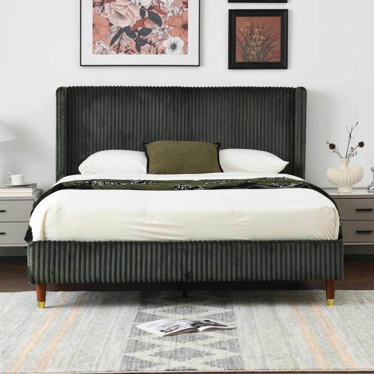 Luxury Modern Wingback Corduroy Upholstered Bed | Wayfair North America