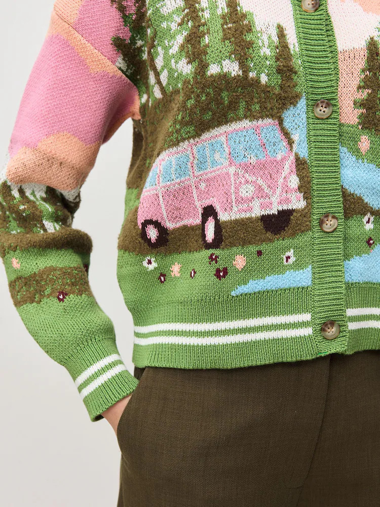 Multi Bright Camper Scene Landscape Collar Cardigan | Next EU