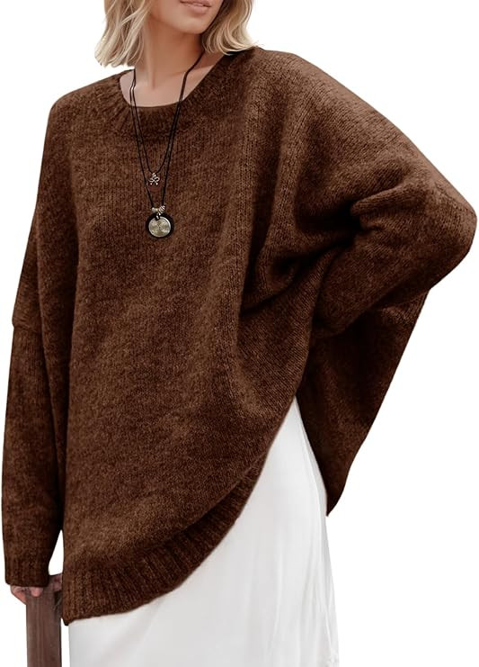 Saodimallsu Womens Oversized Tunic Sweaters Long Sleeve Crew Neck Chunky Knit Slouchy Casual Pull... | Amazon (US)