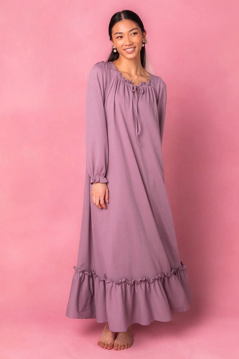 Petra Long Sleeve Night Dress in Purple | Ivy City Co