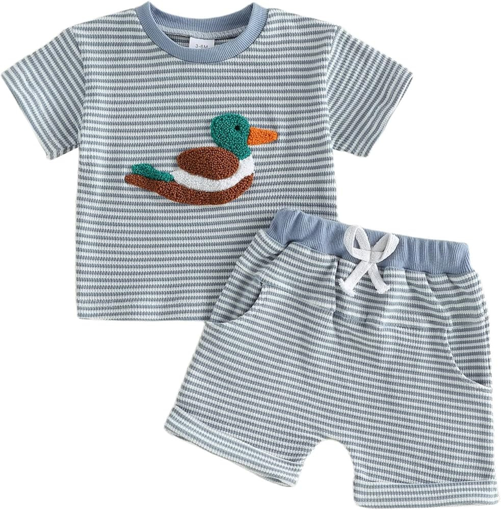 Baby Boy Summer Clothes Toddler Hunting Outfit Mallard Duck Short Sleeve T-shirt and Shorts Waffl... | Amazon (US)