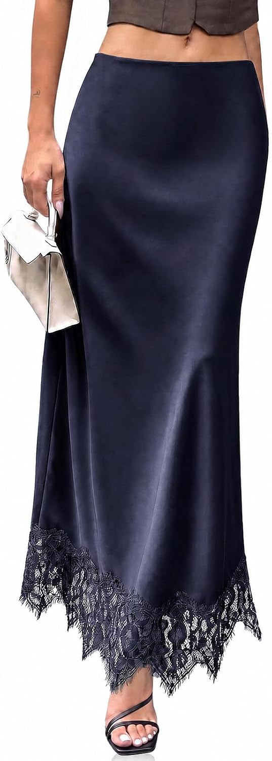 Cicy Bell Womens Polka Dot Satin Maxi Skirt High Waisted Lace Flowy Skirts | Amazon (US)