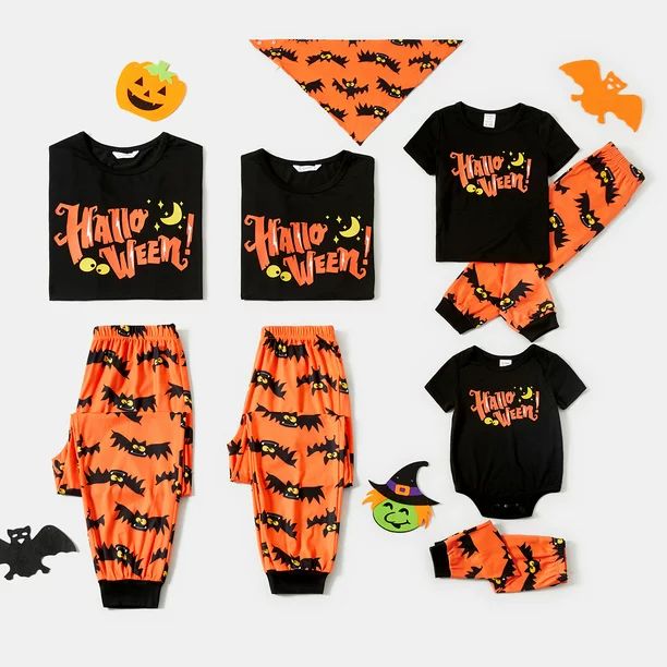 PatPat Halloween Pajamas Family Matching Letter & Bat Print Short-sleeve Pajamas Sets | Walmart (US)