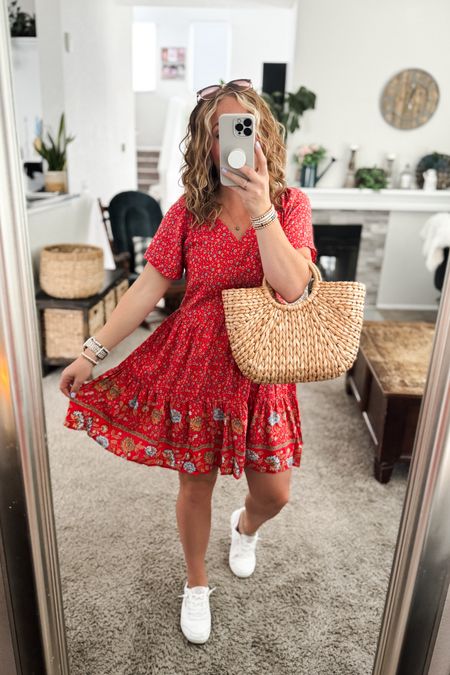 Red summer floral dress from amazon with white slip on sneakers, and straw tote bag. Wearing a small in this dress, sneakers and dress fit TTS


// Summer outfits 2024, mom outfit ideas, summer outfit amazon, Amazon outfit ideas, casual outfit ideas, spring outfit inspo, casual fashion, amazon summer fashion, amazon casual outfit, cute casual outfit, outfit inspo, outfits amazon, outfit ideas, amazon shoes, Amazon bag, purse, size 4-6, casual summer outfits, casual outfit ideas everyday, summer fashion under $50 #ltkfindsunder100 

#LTKFindsUnder50 #LTKItBag #LTKStyleTip