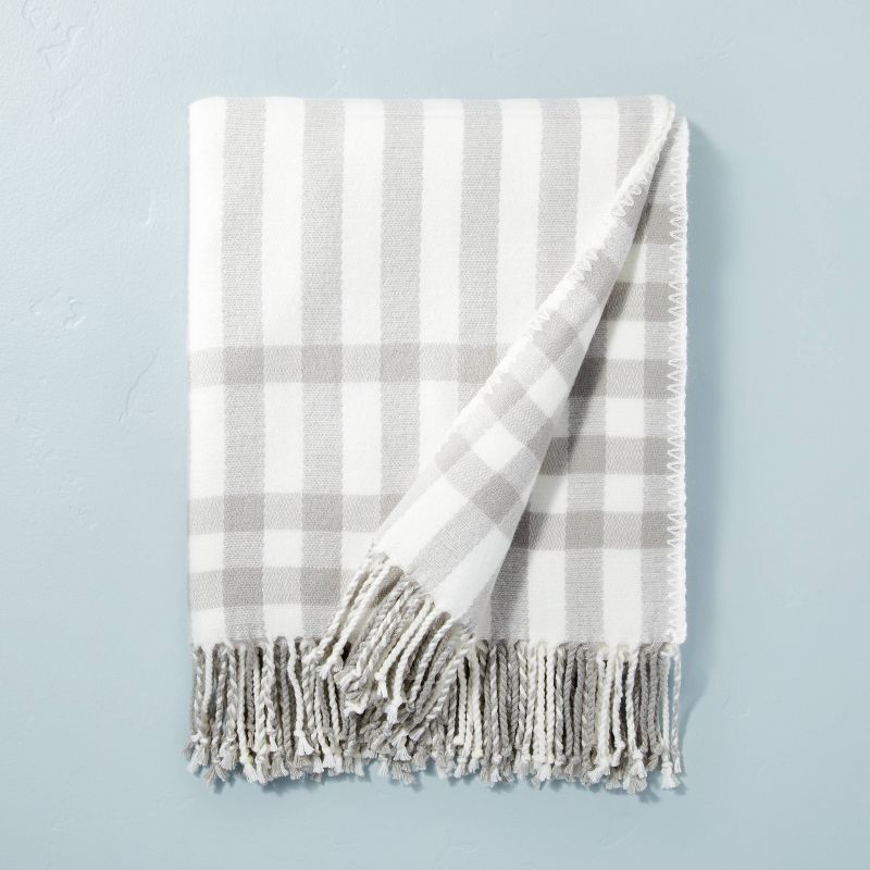 Engineered Gingham Woven Throw Blanket Gray/Cream - Hearth & Hand™ with Magnolia | Target