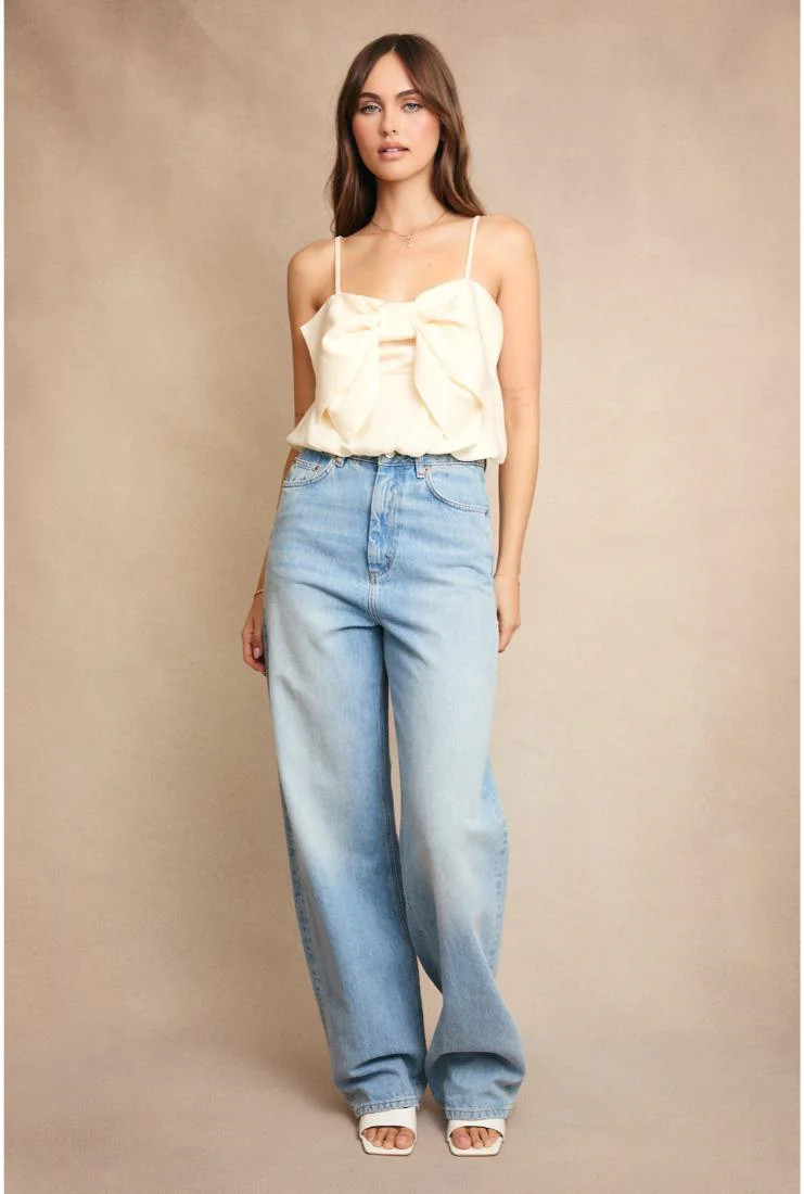 Bella Bow Bodice Balloon Hem Top - Ivory | Pippa & Pearl