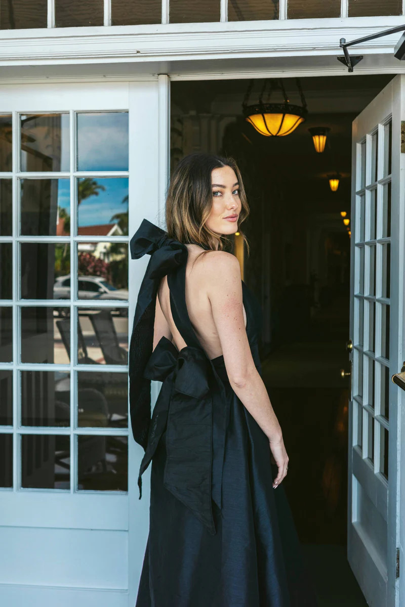 FINAL SALE Halter Sundress | Black Raw Silk Taffeta | SUE SARTOR