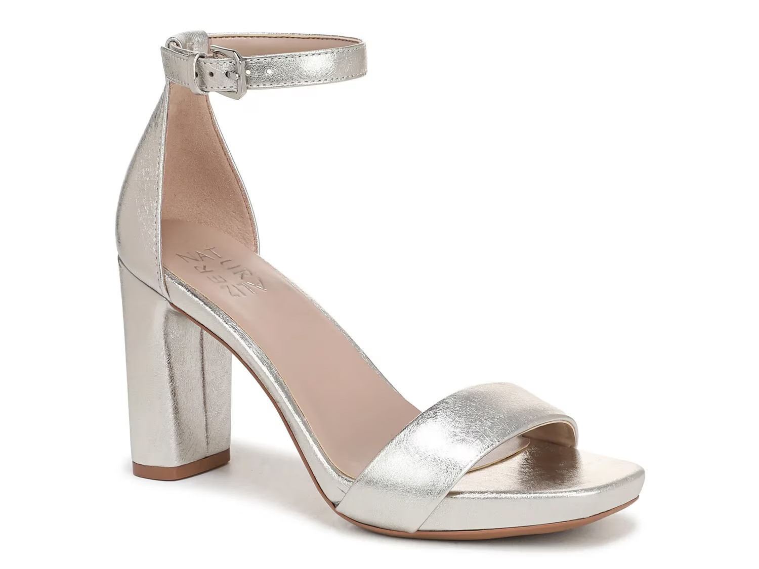 Naturalizer Joy Sandal | Women's | Silver Metallic Leather | Size 5 | Heels | Sandals | Ankle Strap | DSW