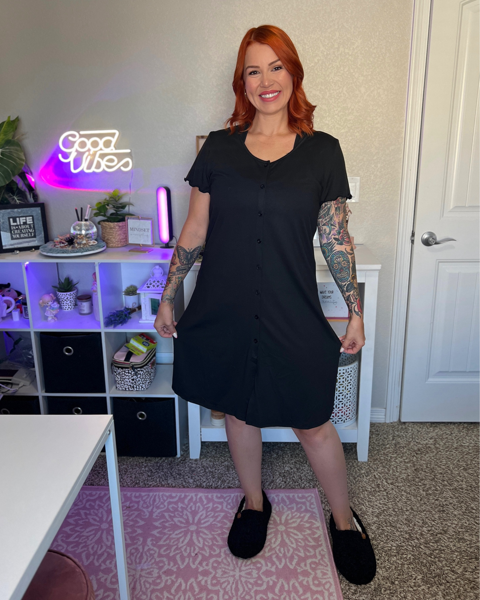 Button down nightgowns 🤌🏼 the material on these are so soft, and SO stretchy. I ordered a large (the size I usually buy) and these are still so roomy! They go past my knee and button all the way down.

#LTKMidsize #LTKFindsUnder50
