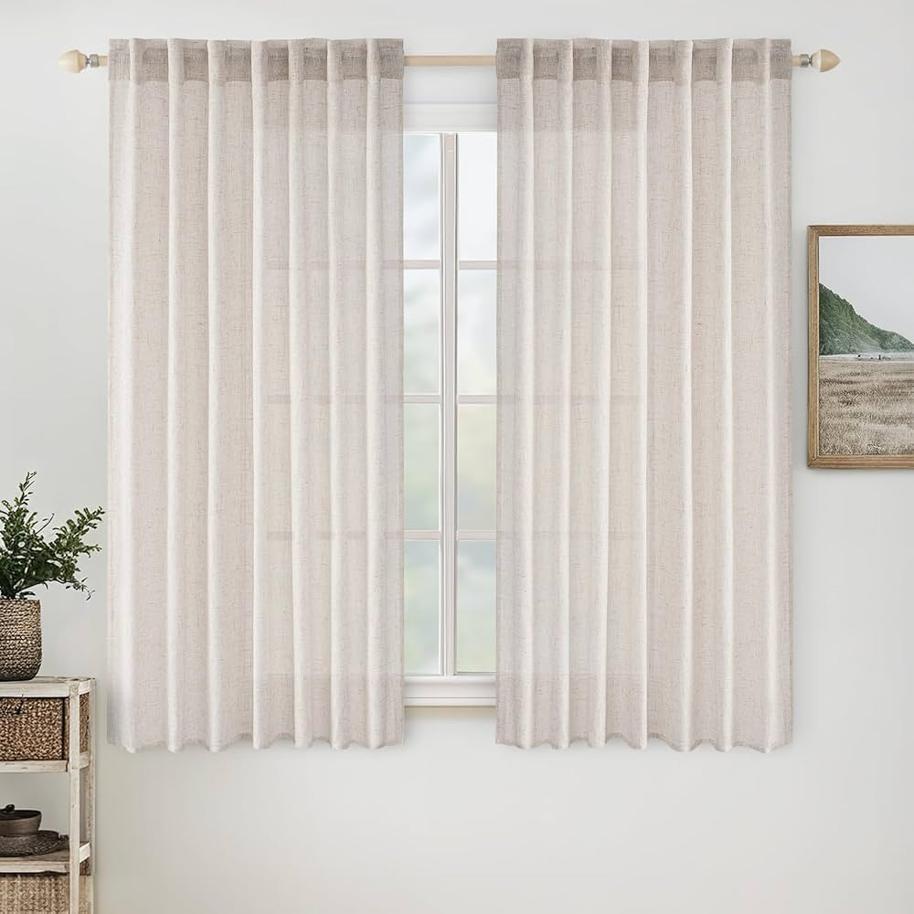 MIULEE White Linen Curtains 63 Inch Length 2 Panels for Bedroom Living Room, Soft Thick Linen Tex... | Amazon (US)