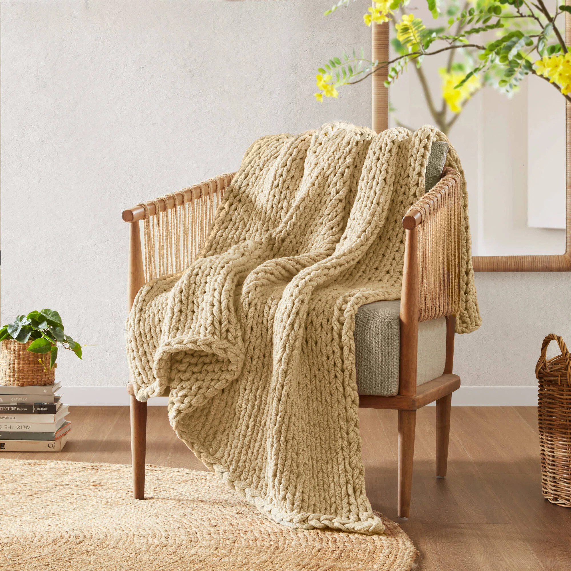 Chunky Double Knit Tan 50x60" Hand Made Throw Blanket | Wayfair North America