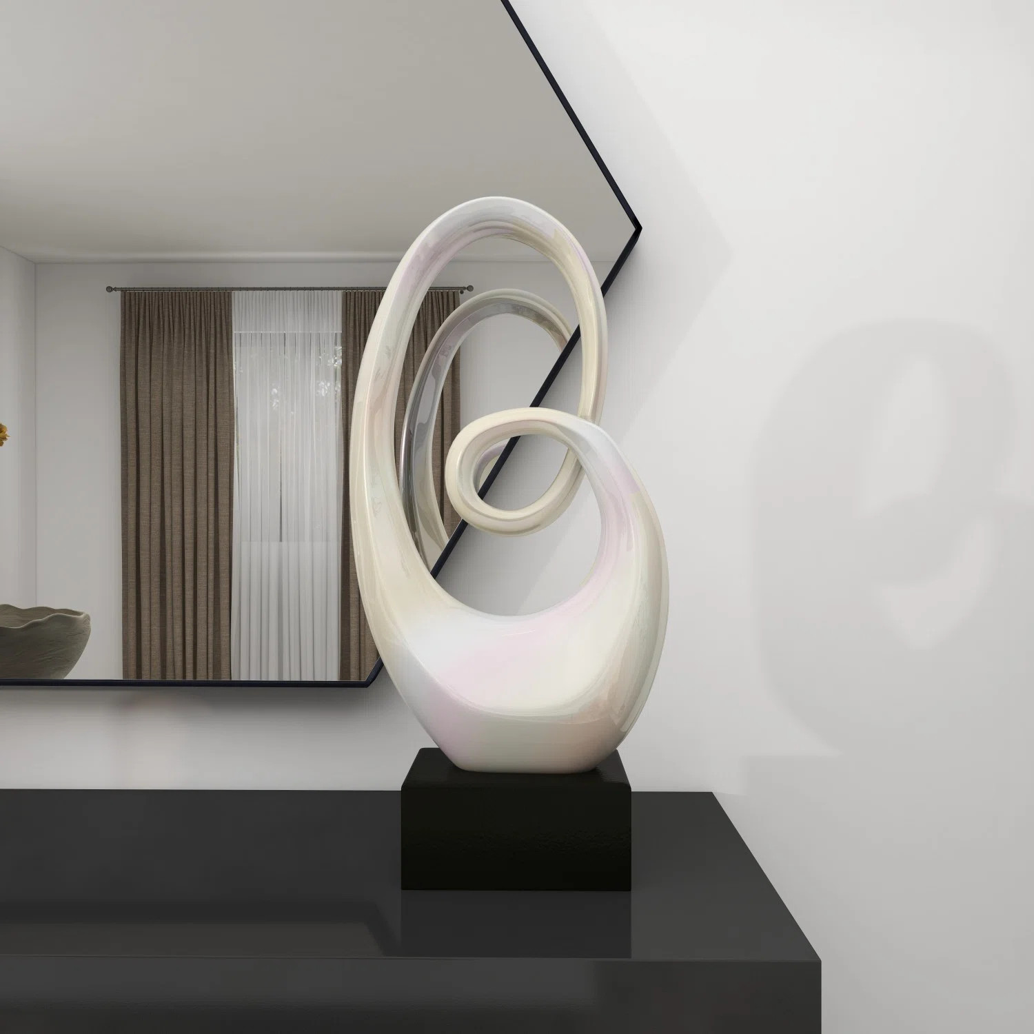 Ceramic Swirl Abstract Decorative White Sculpture with Black Base | Wayfair North America