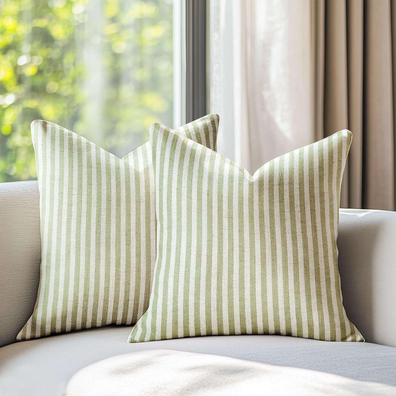 jinchan Striped Pillow Covers Farmhouse Boho Linen Ticking Stripe Pattern Cushion Covers Bohemian... | Amazon (US)