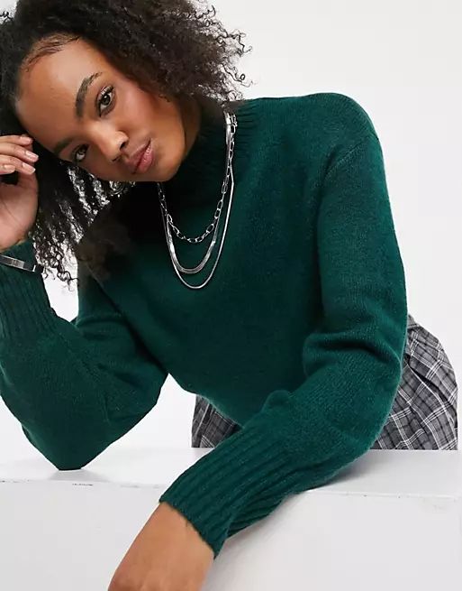 Monki Miriam knitted sweater in dark green | ASOS (Global)