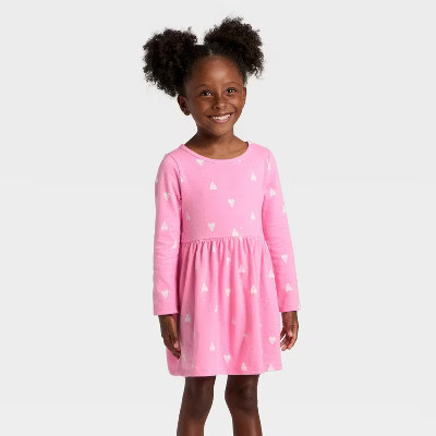 Toddler Girls' Long Sleeve Hearts Dress - Cat & Jack™ Rose Pink 18M | Target