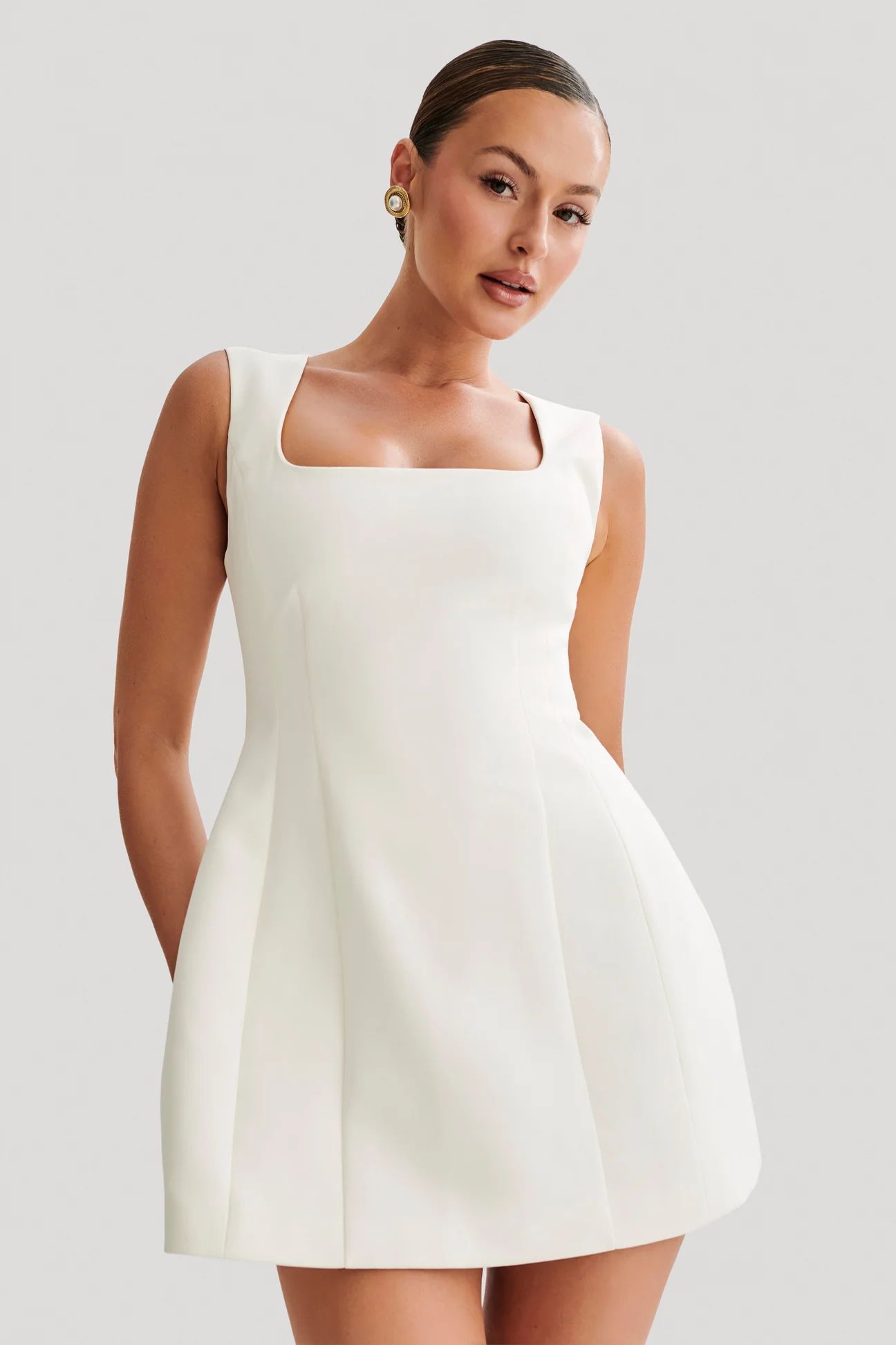Lysandre Crepe Mini Dress - Ivory | MESHKI US