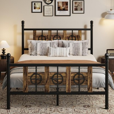 Vintage Circular Design Metal Bed Frame with Headboard & Footboard, Under Bed Storage Space, Noise-Free & Easy Assembly, No Box Spring Needed | Target