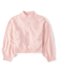 Girls Faux Pearl Cable Knit Cropped Sweater - pink | The Children's Place