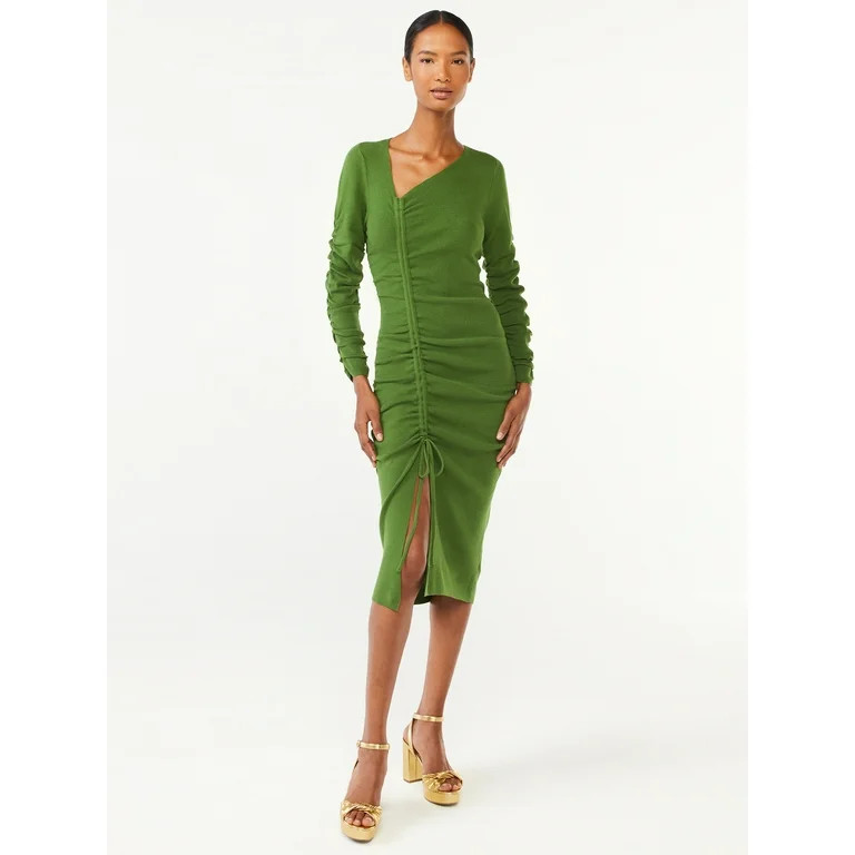 Scoop Women's Midi Sweater Dress with Side Ruching - Walmart.com | Walmart (US)