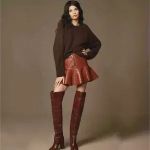 Anthropologie Pilcro Fit-and-Flare Faux-Leather Mini Skirt | Poshmark