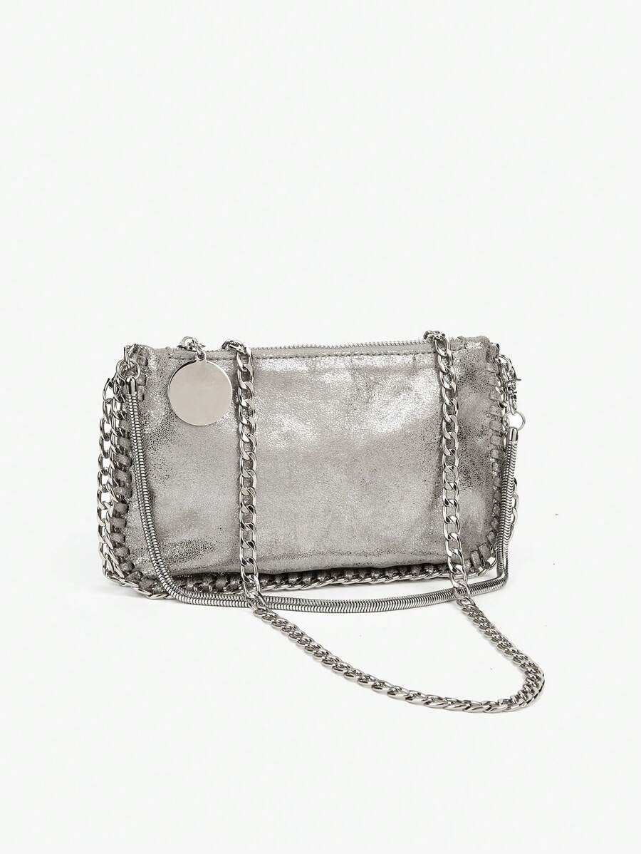 Handmade Silver Metallic Chain Bag With Multiple Uses: Shoulder Bag,Crossbody Bag,Handbag,For Wom... | SHEIN