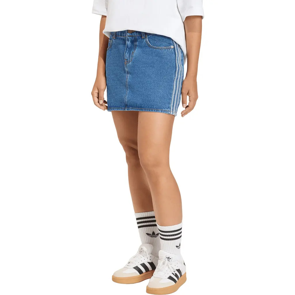 adidas Originals 3-Stripes Denim Miniskirt in Indigo Denim at Nordstrom, Size 12 | Nordstrom