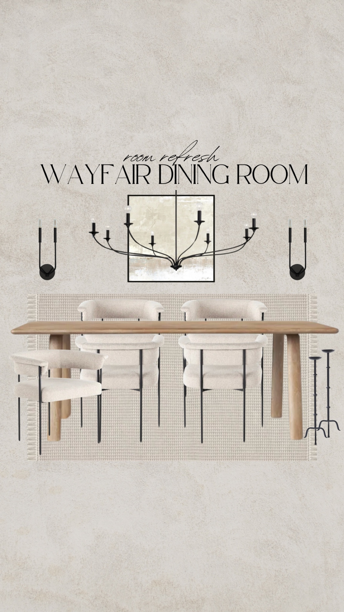 Dining room refresh from Wayfair! Oak dining table, wood dining table, modern wall sconce, black chandelier, modern dining room, transitional dining room, beige rug, curved back dining chairs, upholstered dining chairs, linen dining chairs

#LTKhome #LTKsalealert #LTKSeasonal