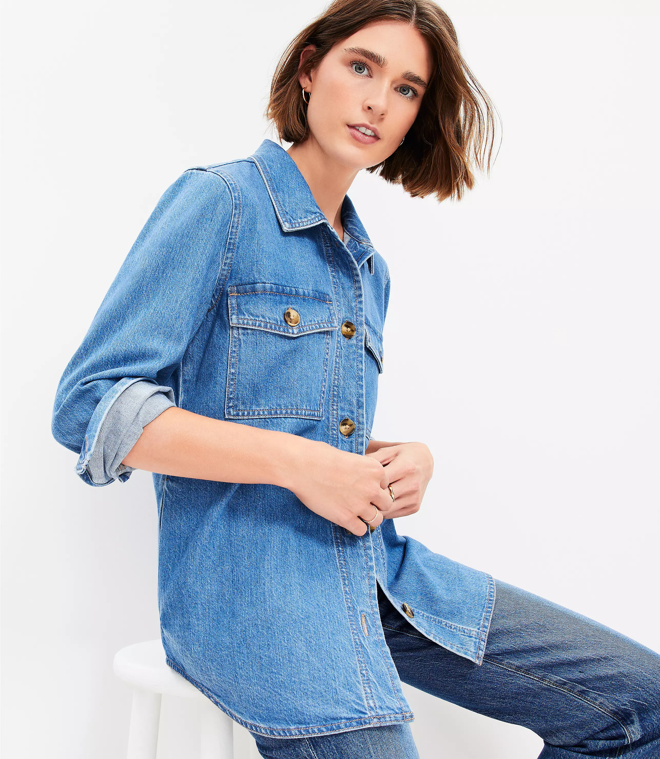 Denim Shirt Jacket in Classic Mid Wash | LOFT