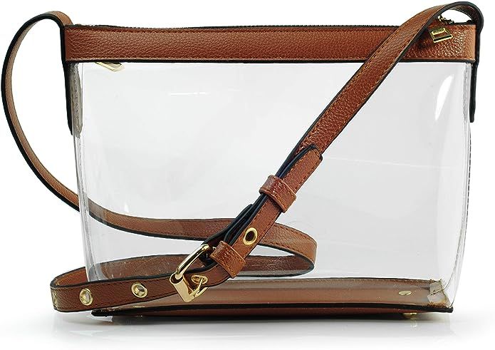 Clear Zipper Cross Body Bag with Vegan Leather Trim | Amazon (US)