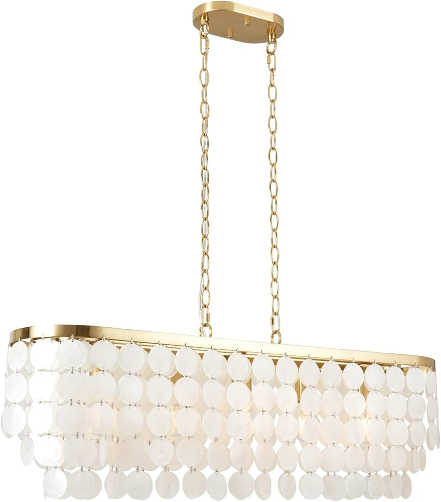 ALICE HOUSE 36" Capiz Shell Chandelier, 5 Lights, Brushed Brass Ceiling Hanging Light for Dining Room, Living Room, Kitchen AL2608-P5L | Amazon (US)