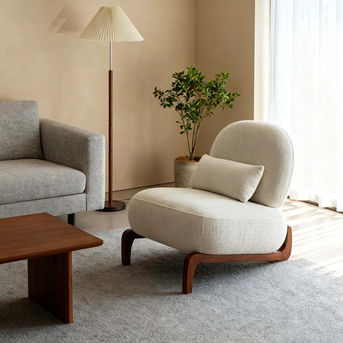 Cute Accent Chair with Solid Wood Legs, Velvet Living Room Chair with Soft Cushion, Cozy Bedroom ... | Wayfair North America