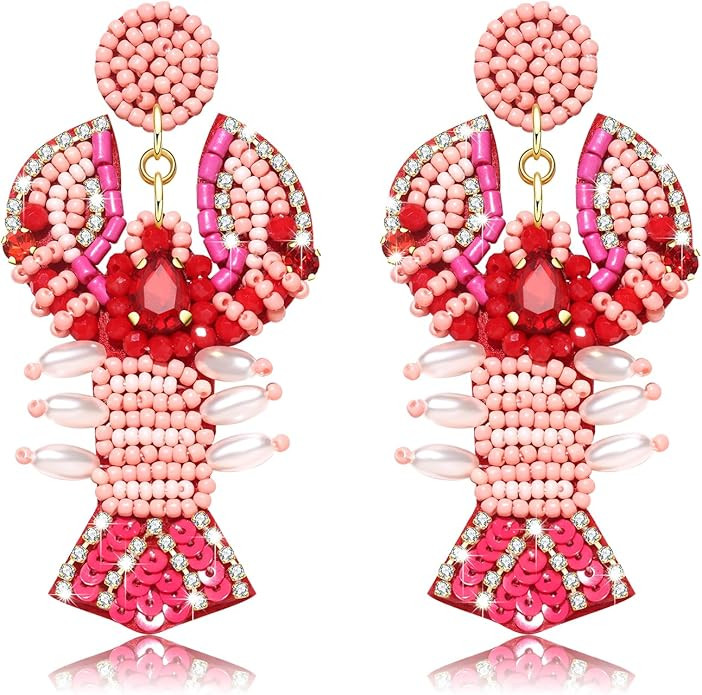 Beaded Starfish Earrings for Women Handmade Statement Lobster Dangle Earrings Boho Summer Funky C... | Amazon (US)