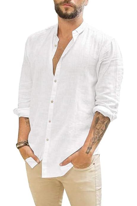 Makkrom Mens Long Sleeve Shirts Linen Button Down Beach Yoga Casual Summer Shirts | Amazon (US)