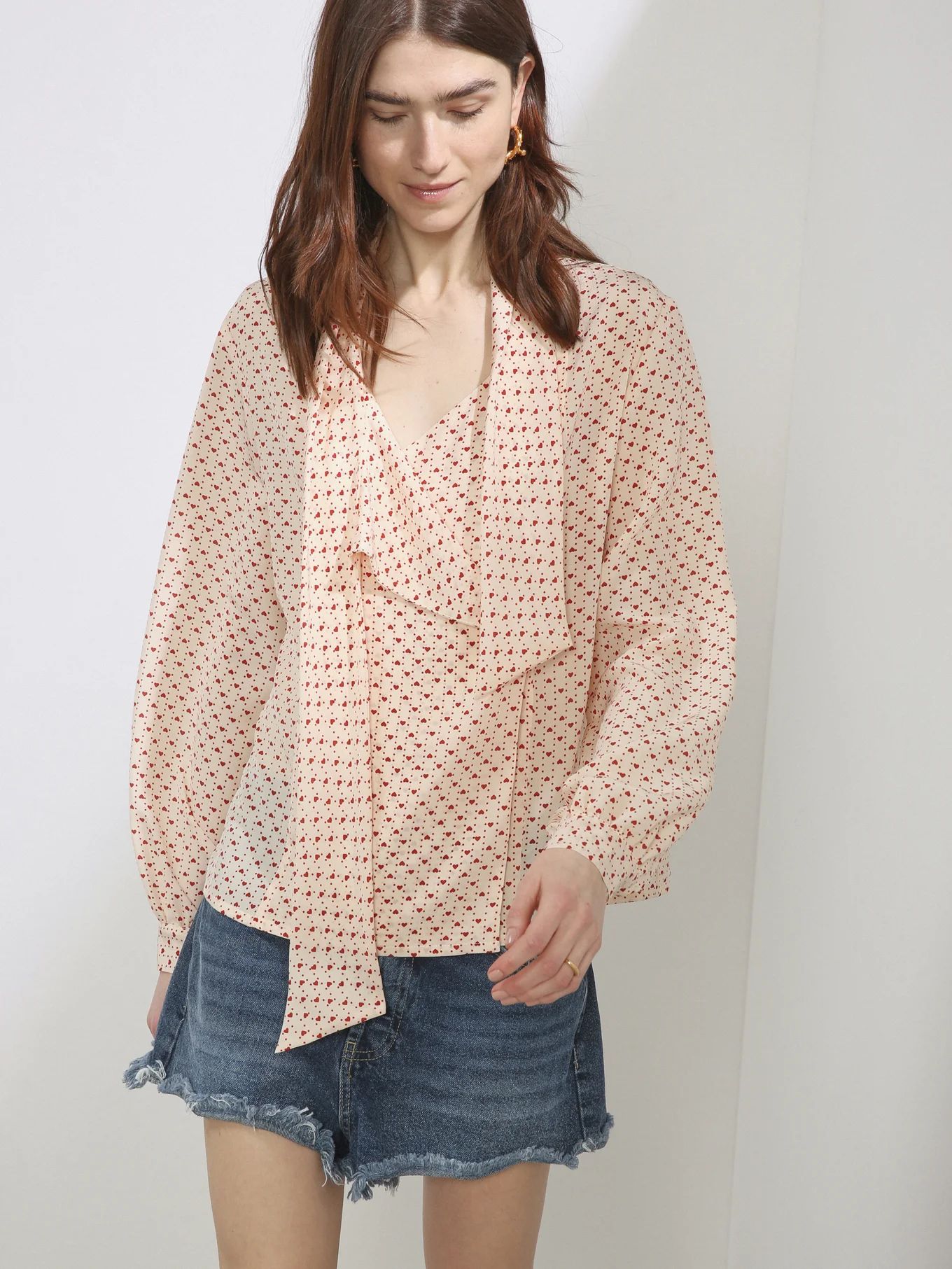 Draped ditsy heart-print silk-crepe blouse | Raey | Matches (UK)
