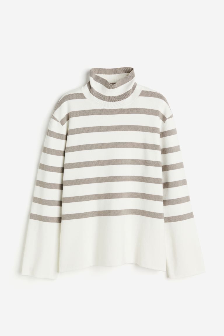 Mock Turtleneck Sweater - White/beige striped - Ladies | H&M US | H&M (US + CA)