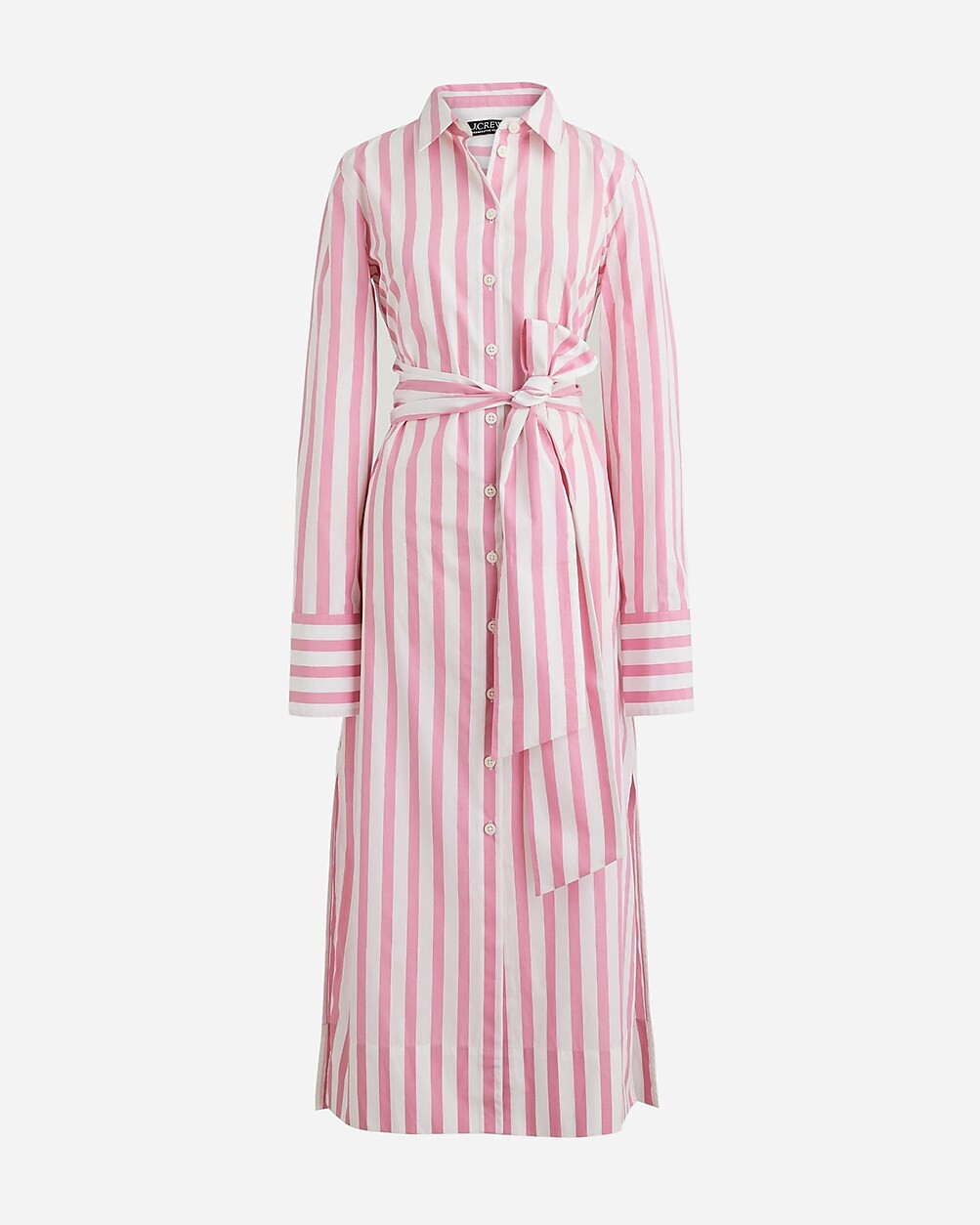 Long-sleeve button-up shirtdress in pink striped poplin | J. Crew US