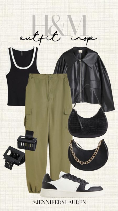 H&M easy outfit inspo. Street style. Cargo pants trend. Black purses. Black handbag. Affordable fashion. Fashion inspo 

#LTKunder100 #LTKunder50 #LTKstyletip