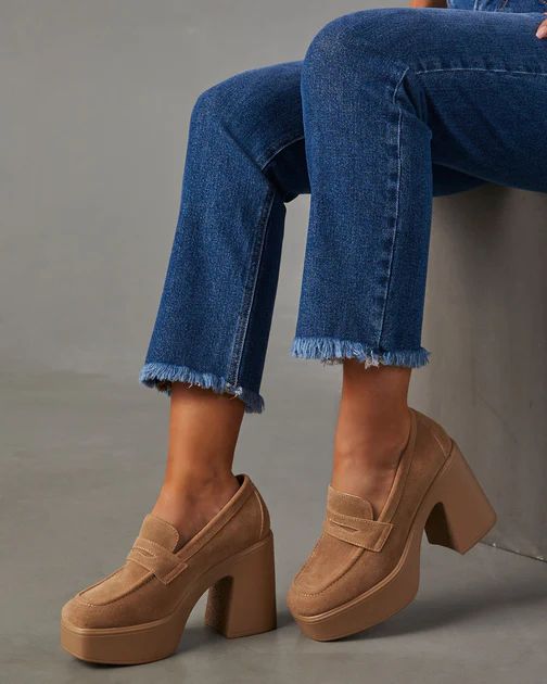 Sergio Suede Platform Heeled Loafers - Taupe | VICI Collection
