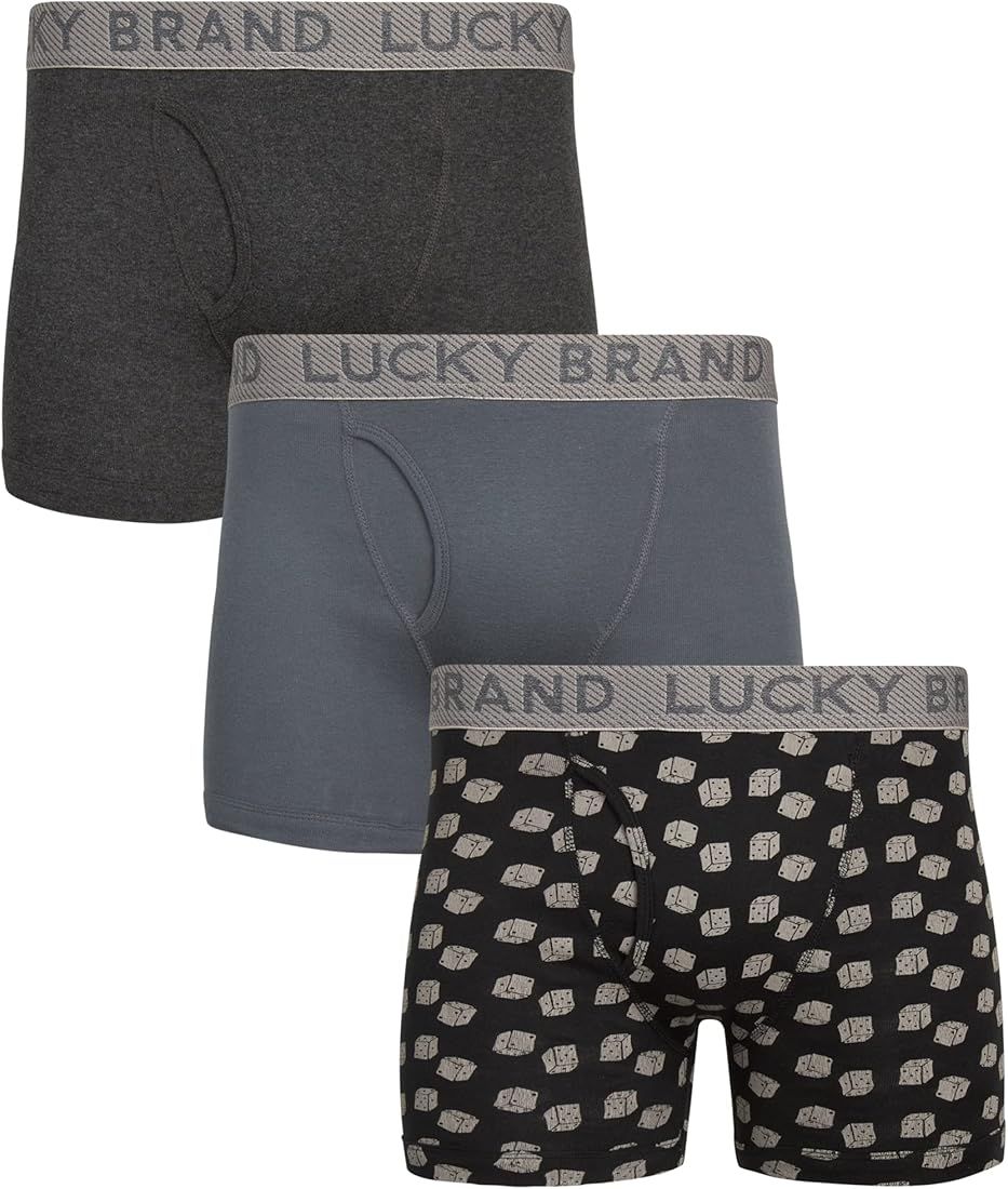 Lucky Brand Men's Cotton Boxer Briefs Underwear with Functional Fly (3 Pack) | Amazon (US)
