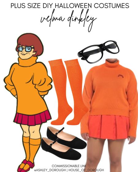 Plus size Halloween costume ideas: Velma Dinkley from Scooby Doo

How to get the look:
Red/dark orange pleated mini skirt, knee-high orange socks, Mary Jane shoes (red preferred but black is fine), orange turtleneck, and black glasses

#LTKcurves #LTKSeasonal #LTKHalloween