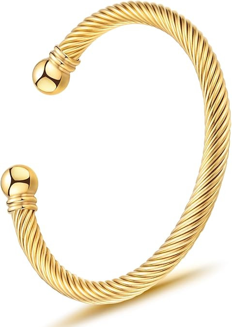Stainless Steel Twisted Cable Wire Bracelets Adjustable Open Cuff Bangle Bracelet Vintage Jewelry... | Amazon (US)