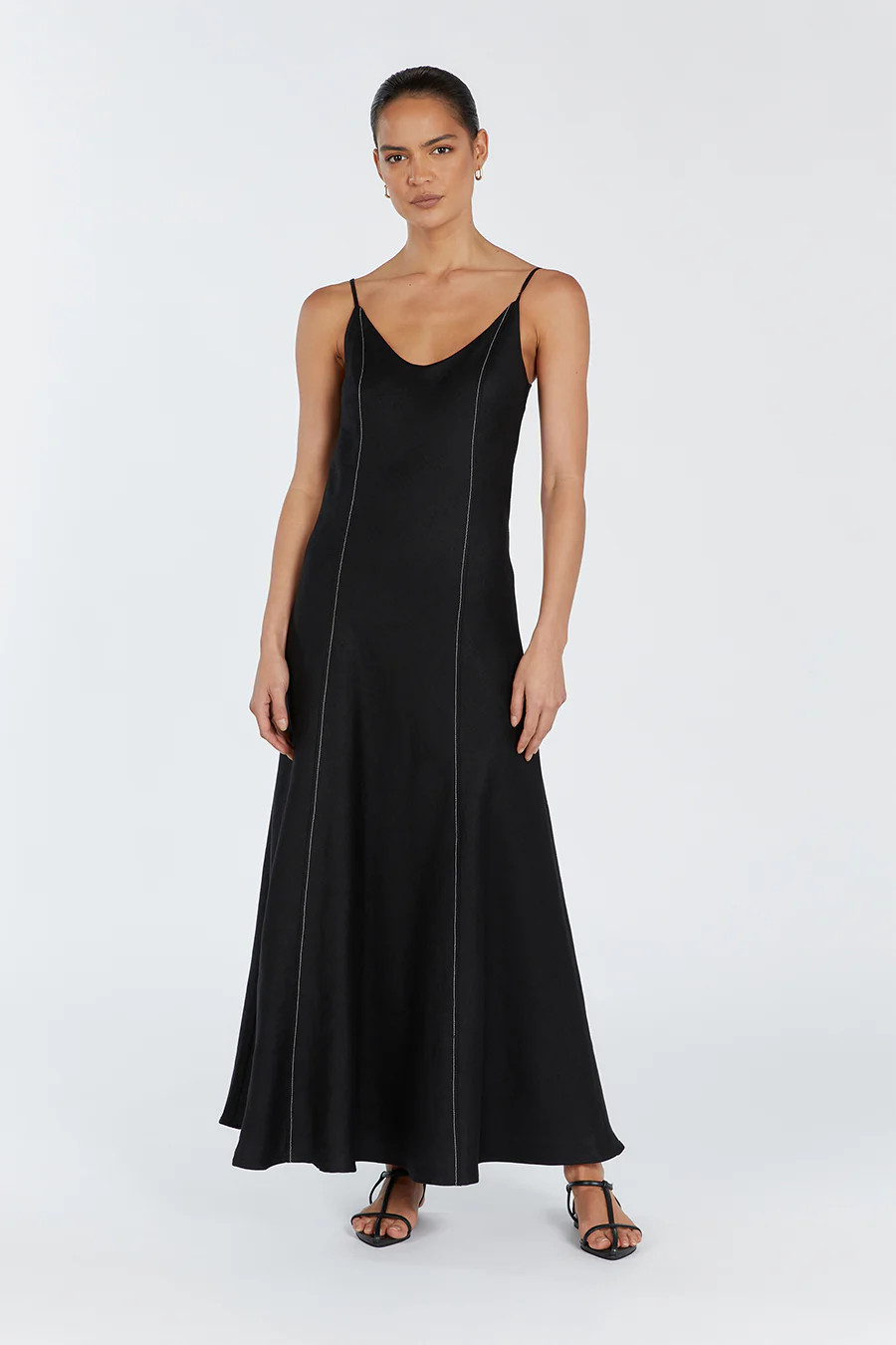 GIANA BLACK LINEN SCOOP MAXI DRESS | DISSH
