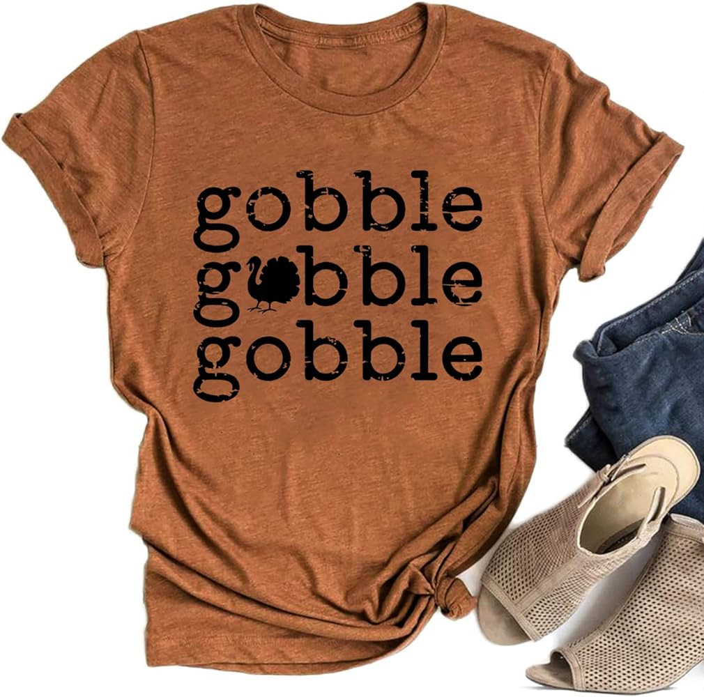 Gobble Gobble Shirt for Women Thanksgiving T-Shirts Short Sleeve Cute Graphic Letter Print Funny ... | Amazon (US)