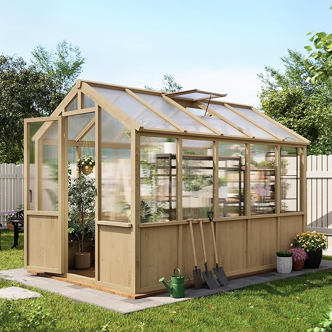 6x10 FT Greenhouse - Large Wooden Greenhouses for Outdoors, Heavy Duty Spruce Frame Greenhouse wi... | Amazon (US)