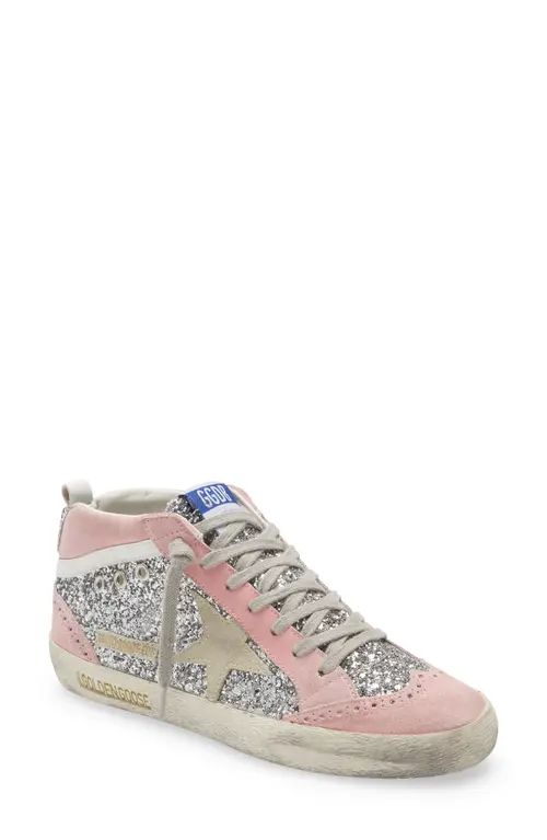 Golden Goose Mid Star Glitter Sneaker in Silver/Baby Pink/Ice/White at Nordstrom, Size 7Us | Nordstrom